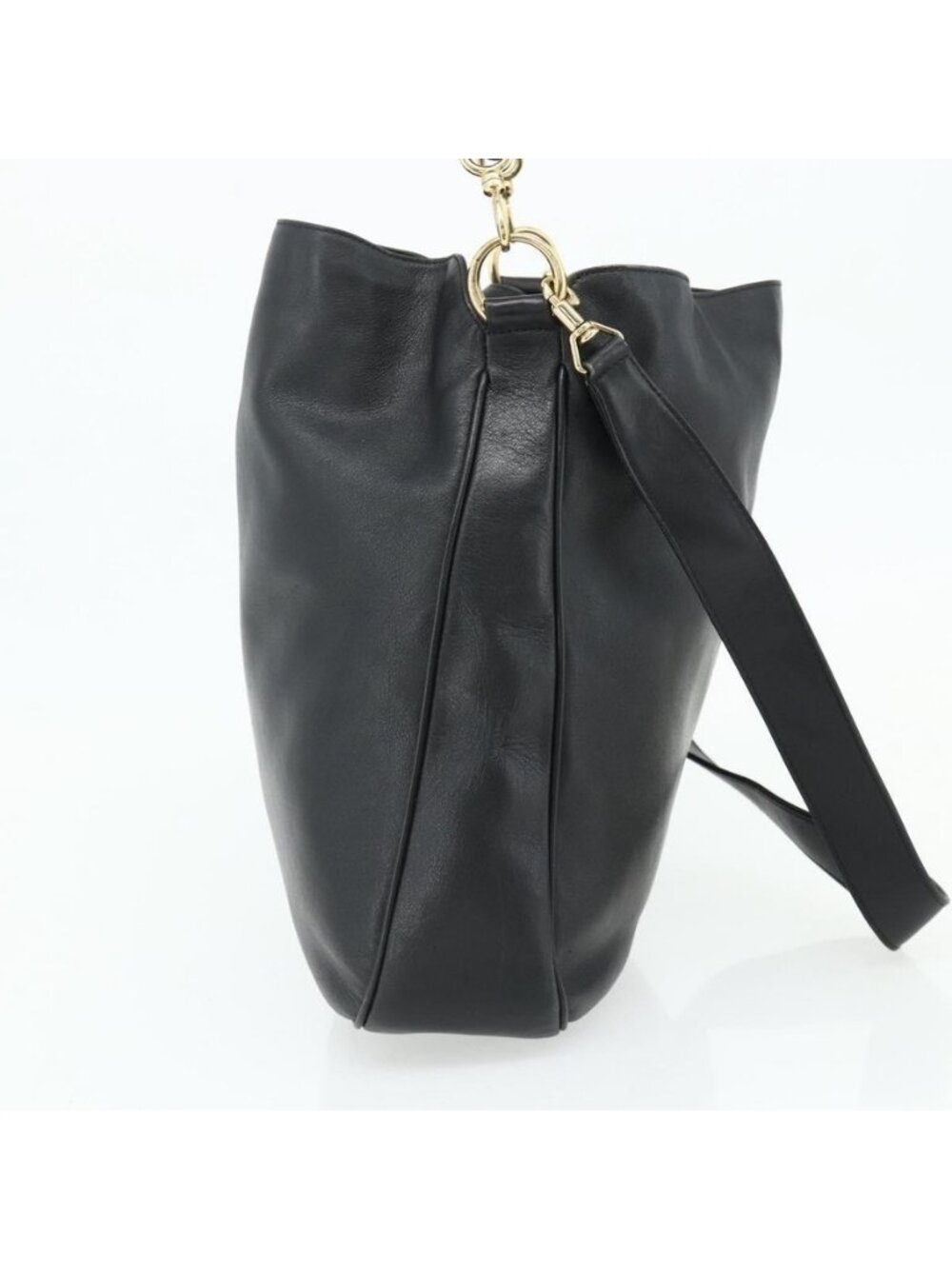 Authentic GUCCI Bamboo Shoulder Bag Leather 2way Black Gold 001 1577 - Picture 10 of 16
